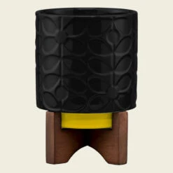 Orla Kiely Debossed Sixties Stem Black Ceramic Plant Pot