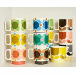 Orla Kiely Atomic Flower Set Of 6 Stacking Mugs -Orla Kiely 149199 orla kiely atomic flower set of 6 stacking mugs creamls33