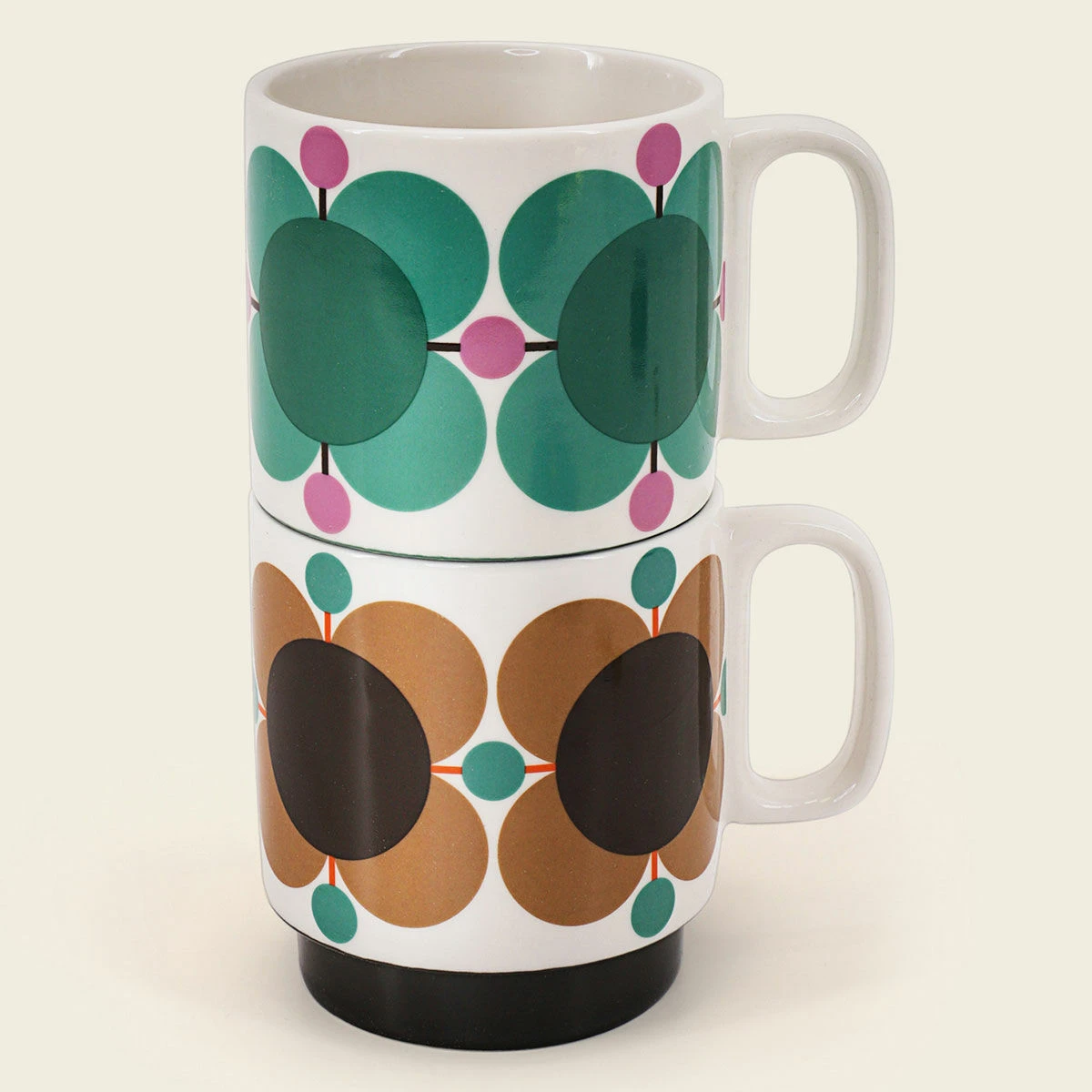 Orla Kiely Atomic Flower Jewel/Latte Set Of 2 Mugs 3 Orla Kiely Atomic Flower Jewel/Latte Set Of 2 Mugs