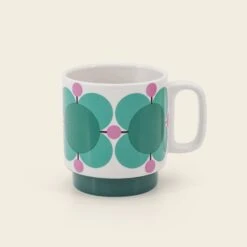 Stackable Large Mug Set Of 6 - Atomic Flower -Orla Kiely 149212okset2mugsatomicflowerjewellatte2sideview