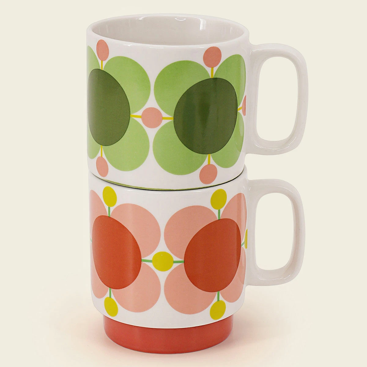 Orla Kiely Atomic Flower Bubblegum/Basil Set Of 2 Mugs 3 Orla Kiely Atomic Flower Bubblegum/Basil Set Of 2 Mugs
