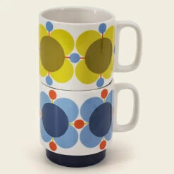 Orla Kiely Atomic Flower Sky/Sunflower Set Of 2 Mugs