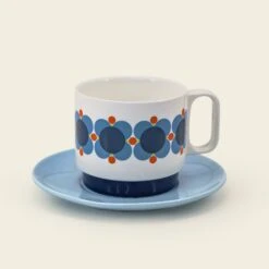Cappuccino & Saucer Set - Atomic Flower -Orla Kiely 149274 OK set 2 stacking cappucino mugs atomic flower 2