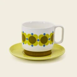 Cappuccino & Saucer Set - Atomic Flower -Orla Kiely 149274 OK set 2 stacking cappucino mugs atomic flower 3