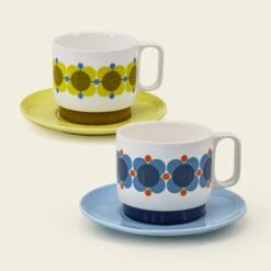 Cappuccino & Saucer Set - Atomic Flower -Orla Kiely 149274 OK set 2 stacking cappucino mugs atomic flower 5