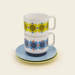 Cappuccino & Saucer Set - Atomic Flower -Orla Kiely 149274okset2stackingcappucinomugsatomicflower1
