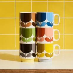 Orla Kiely Block Flower Set Of 6 Stacking Mugs -Orla Kiely 149786 orla kiely block flower set of 6 stacking mugs creamls