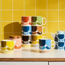Orla Kiely Block Flower Set Of 6 Stacking Mugs -Orla Kiely 149786 orla kiely block flower set of 6 stacking mugs creamls22