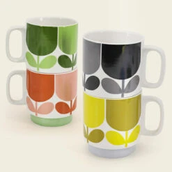 Orla Kiely Block Flower Set Of 4 Stacking Mugs