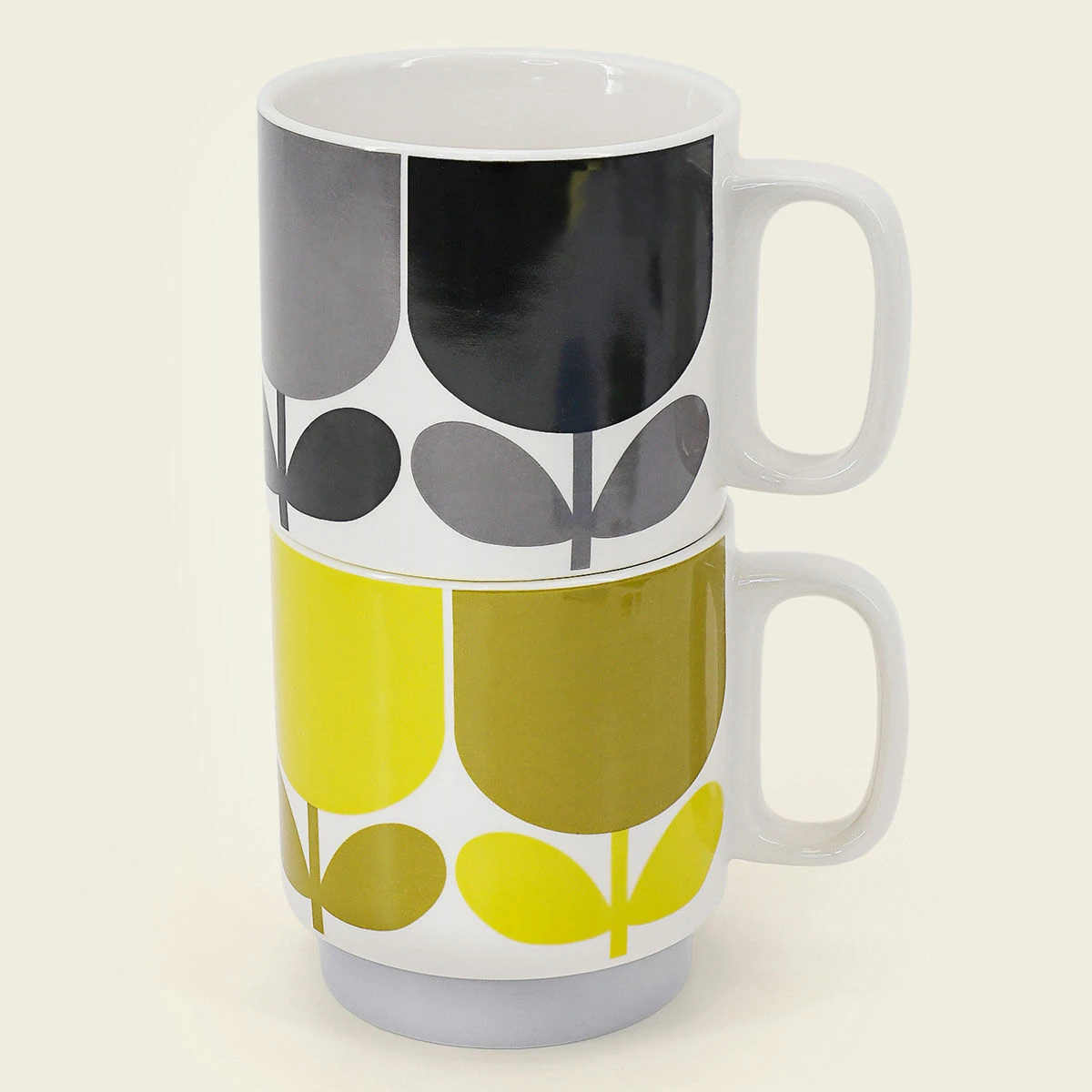 Orla Kiely Block Flower Slate/Ochre Set Of 2 Mugs 3 Orla Kiely Block Flower Slate/Ochre Set Of 2 Mugs
