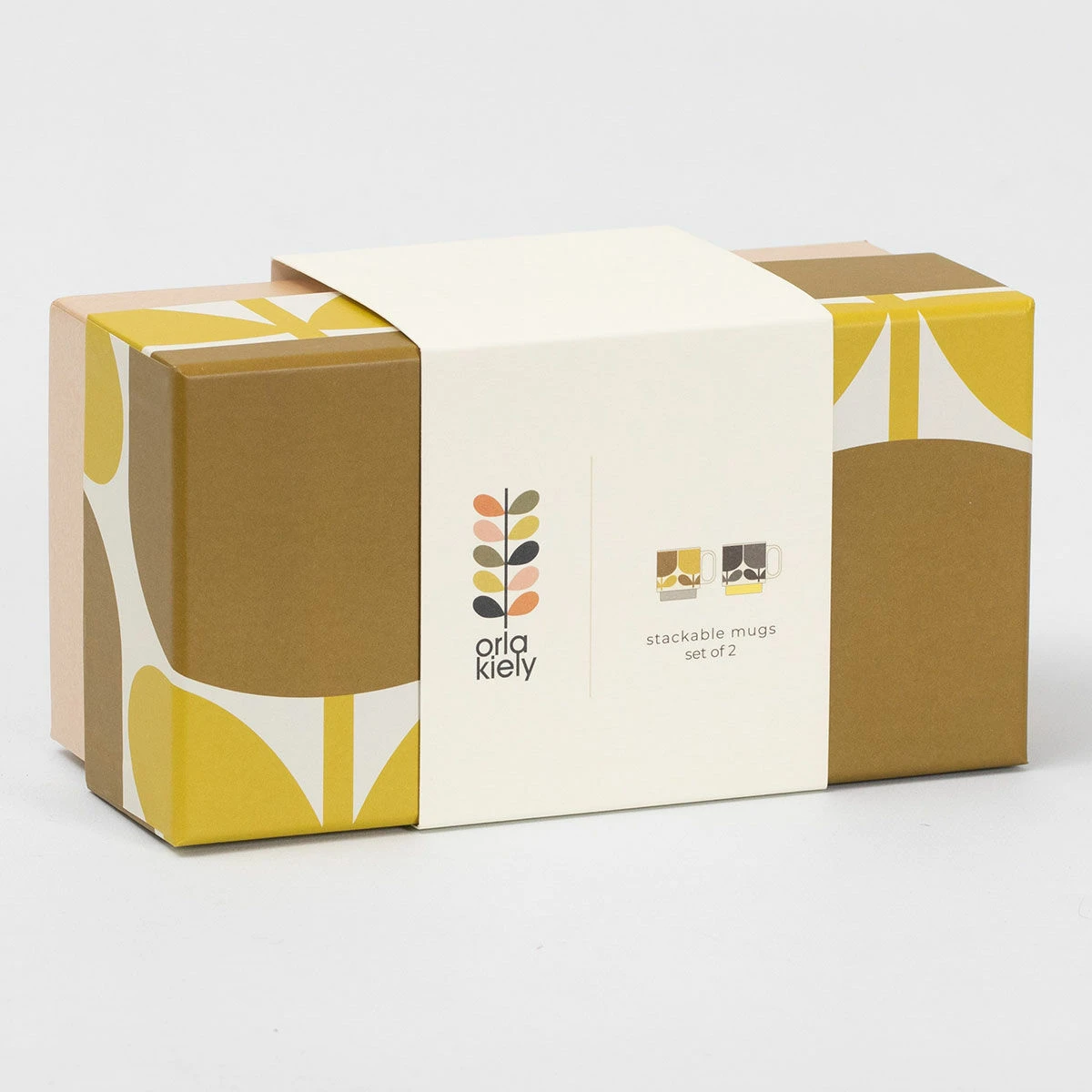 Orla Kiely Block Flower Slate/Ochre Set Of 2 Mugs 4 Orla Kiely Block Flower Slate/Ochre Set Of 2 Mugs - Image 2