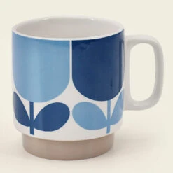 Orla Kiely Block Flower Navy/Bark Set Of 2 Mugs -Orla Kiely 149823 orla kiely block flower navybark set of 2 mugs 2 2