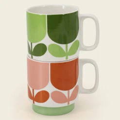 Orla Kiely Flower Tomato/Fern Set Of 2 Mugs