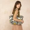 Walker Tote - Giant Striped Tulip Noir -Orla Kiely 24SEGST872 0140 WalkerTote GiantStripedTulipNoir .model2