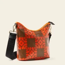 Cross Carry Crossbody - Lattice Flower Tile Conker -Orla Kiely 24SELFT744 2340CrossCarryCrossbody LatticeFlowerTileConker2