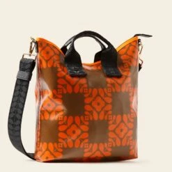 Carry Grab Bucket Bag - Lattice Flower Tile Conker -Orla Kiely 24SELFT832 2340CarryGrabBucketBag LatticeFlowerTileConker2