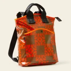 Carry Backpack - Lattice Flower Tile Conker -Orla Kiely 24SELFT876 2340CarryBackpack LatticeFlowerTileConker2