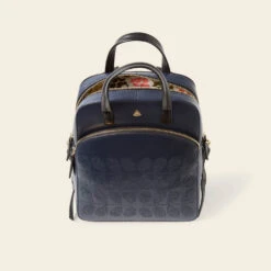 Emilia Petite Backpack - Navy Punched Flower -Orla Kiely 24SELLE846 4110 EmiliaPetiteBackpack NavyPunchedFlower4