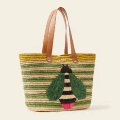 Monday Basket Bag - Bug Green Stripe -Orla Kiely 24SERAF885 3000 MondayTote BugGreenStripe2