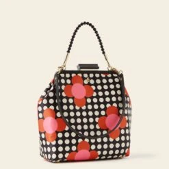 Jenny D Handbag - Fuchsia Flower Polka Dot -Orla Kiely 24SESAT842 6710 JennyD HHandbag FuchsiaFlowerPolkaDot2