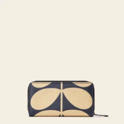 Forget Me Not Wallet - Solid Stem Oatmeal -Orla Kiely 24SESLD122 1965 ForgetMeNotWallet SolidStemOatmealNavy3