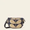 Mini Rounder Crossbody - Solid Stem Oatmeal -Orla Kiely 24SESLD864 1965MiniHalfMoonCrossbody SolidStemOatmealNavy1