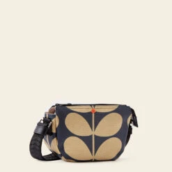 Mini Rounder Crossbody - Solid Stem Oatmeal -Orla Kiely 24SESLD864 1965 MiniHalfMoonCrossbody SolidStemOatmealNavy2