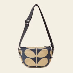Mini Rounder Crossbody - Solid Stem Oatmeal -Orla Kiely 24SESLD864 1965 MiniHalfMoonCrossbody SolidStemOatmealNavy3