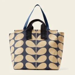 All In Tote - Solid Stem Oatmeal -Orla Kiely 24SESLD867 1965CoreBigTote SolidStemOatmealNavy3