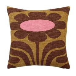 Slub Cotton Climbing Daisy Cushion Cover 50cm In Ochre Tan