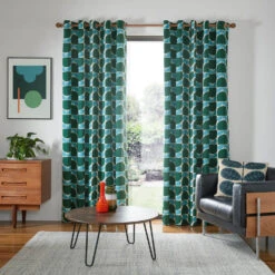 Block Stem Lined Eyelet Curtains Jade -Orla Kiely BlockStemJade Maincopy