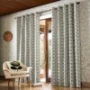 Linear Stem Lined Eyelet Curtains Silver -Orla Kiely Linear Stem Silver FINAL For Email