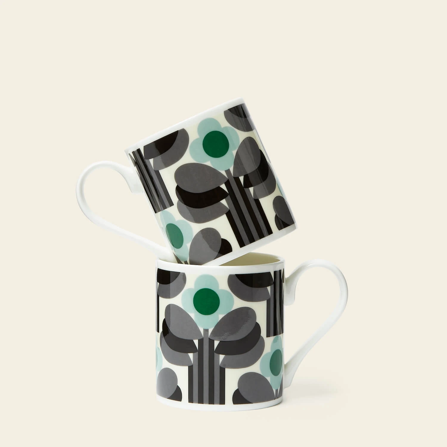 Standard Mug Set Of 2 - Art Deco Green 3 Standard Mug Set Of 2 - Art Deco Green
