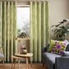 Solid Stem Lined Eyelet Curtains - Pear -Orla Kiely OrlaKielySolidStemPearRMCMainFINALForEmail