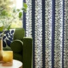Sycamore Stripe Lined Eyelet Curtains Space Blue -Orla Kiely SycamoreStripeCurtainCameo1