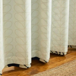 Sycamore Stripe Lined Eyelet Curtains Space Blue -Orla Kiely SycamoreStripeCurtainLining