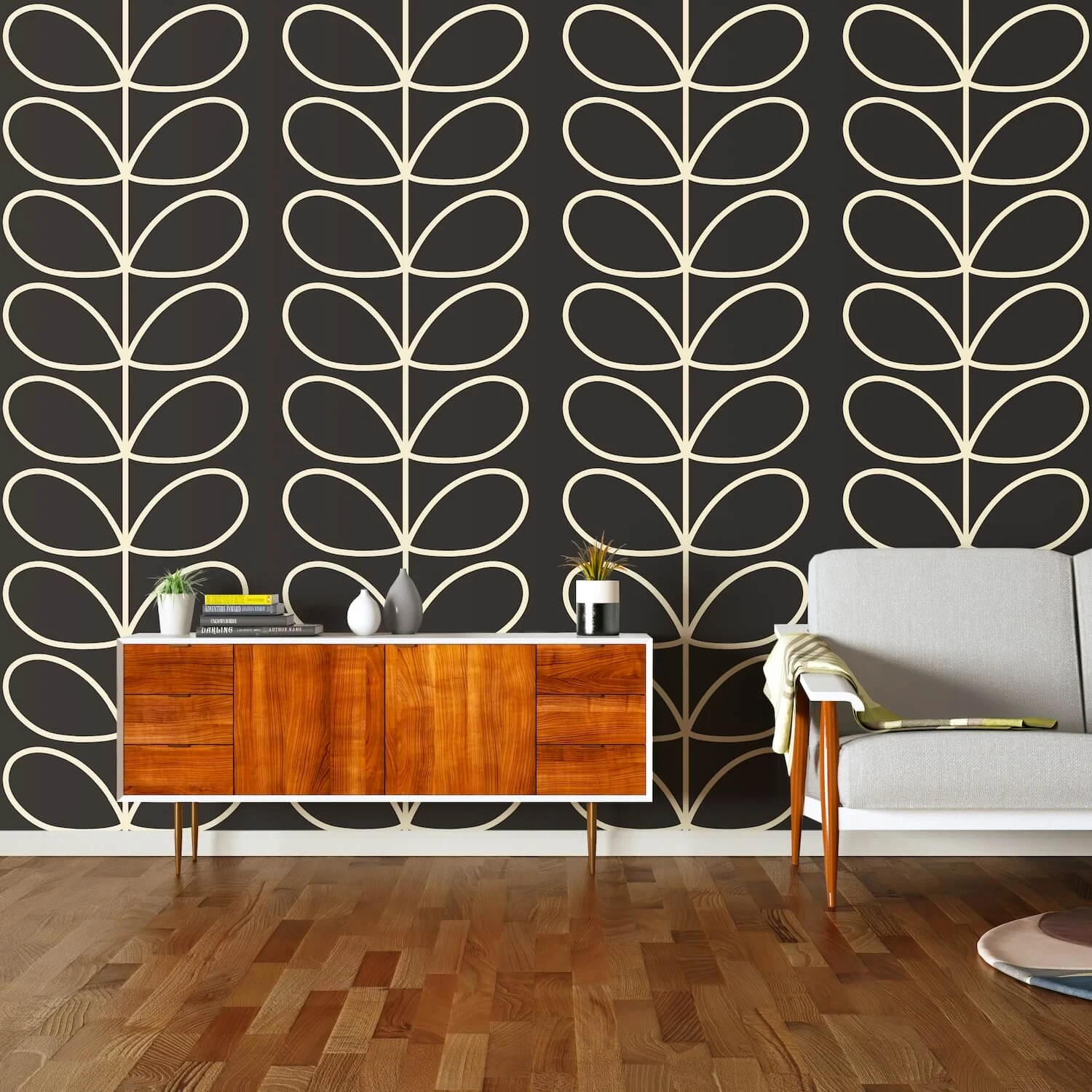 Giant Linear Stem Charcoal Wallpaper - 52cm X 10m 3 Giant Linear Stem Charcoal Wallpaper - 52cm X 10m