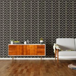 Linear Stem Charcoal Wallpaper - 52cm X 10m