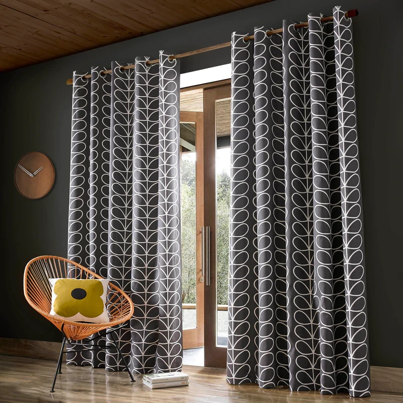 Linear Stem Lined Eyelet Curtains Charcoal 10 Linear Stem Lined Eyelet Curtains Charcoal - Image 8